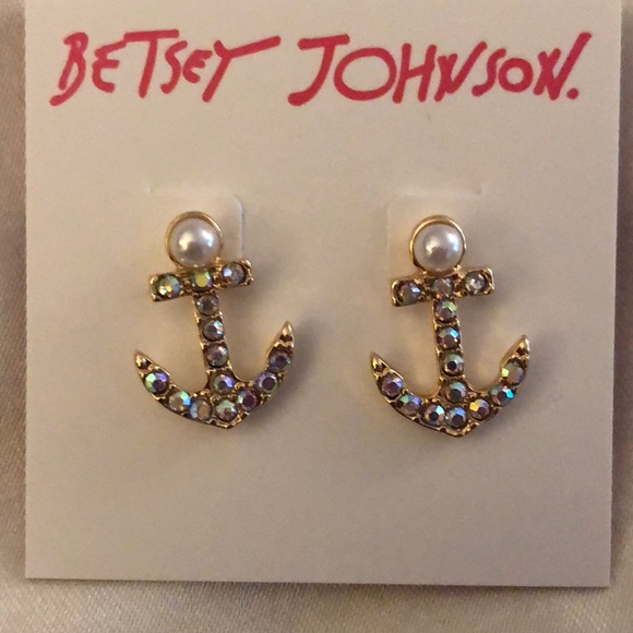 Betsey Johnson Gold Tone Cruise Control Anchor Stud Earrings Crystal Accents NWT - Picture 7 of 11